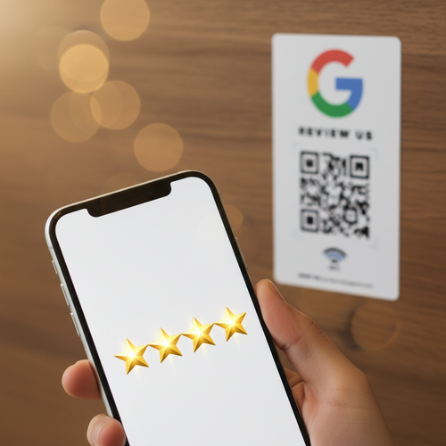 Pegatina Blanca de Google con QR y NFC para Conseguir Reseñas